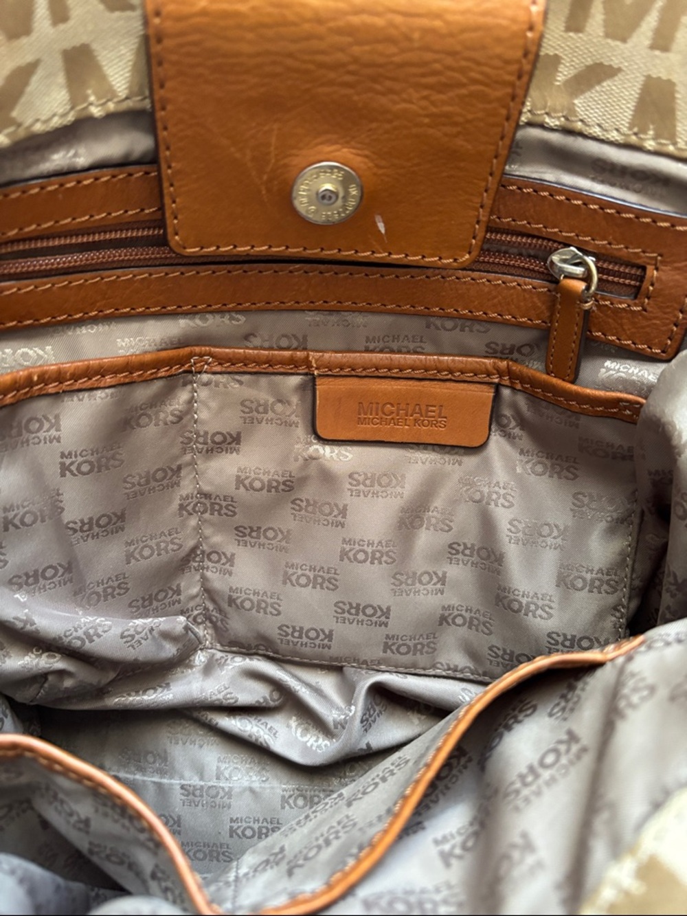 Michael Kors Tan & Brown MK Signature Tote with Leather Trim - Picture 15 of 15